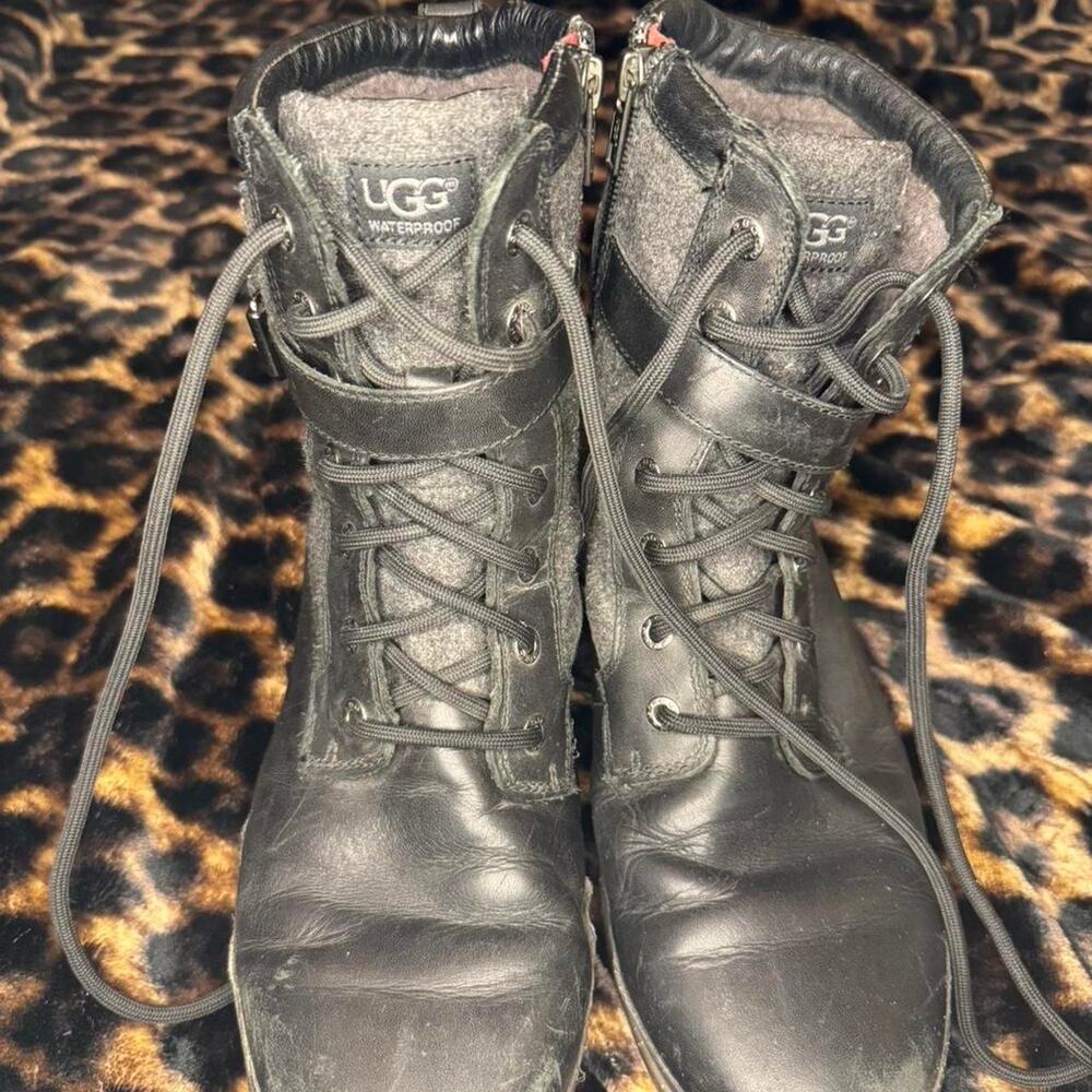 Black ugg lace up waterproof boots genuine leather black